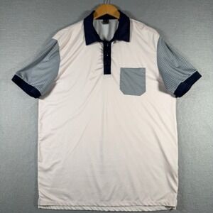 G/FORE Mens Striped Performance Golf Polo Shirt Pink Navy Blue‎ Large Pocket